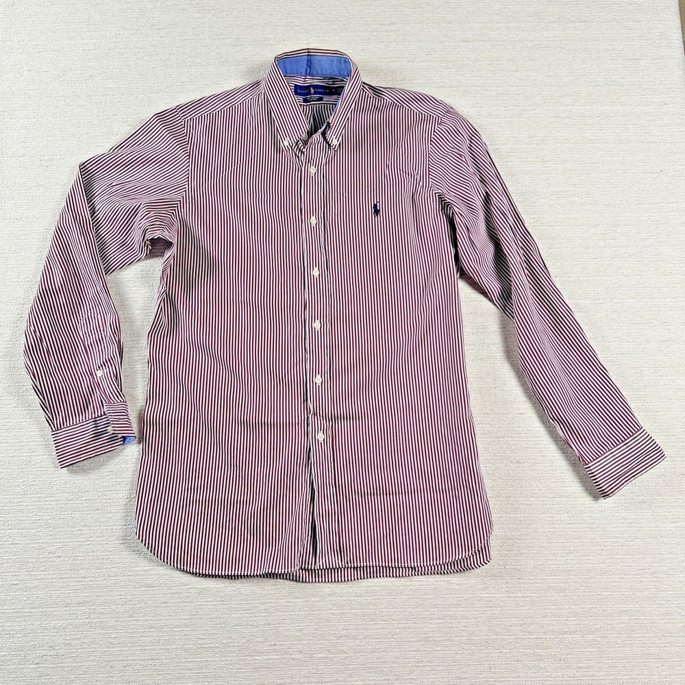 Old Money Preppy Stripe Button Down Ralph Lauren Stretch Shirt Mens M Cotton